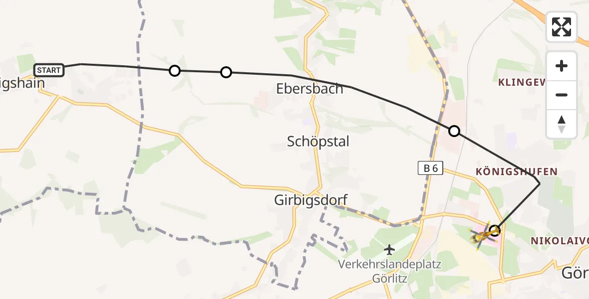Routekaart van de vlucht: Rettungshubschrauber nach Görlitz Hospital Heliport