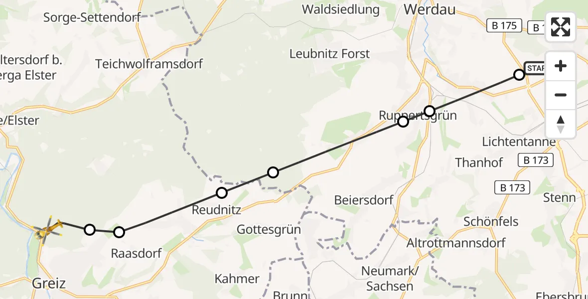 Routekaart van de vlucht: Rettungshubschrauber nach Greiz, Laagweg