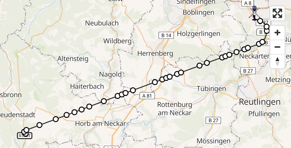Routekaart van de vlucht: Polizeihubschrauber nach Stuttgart Airport
