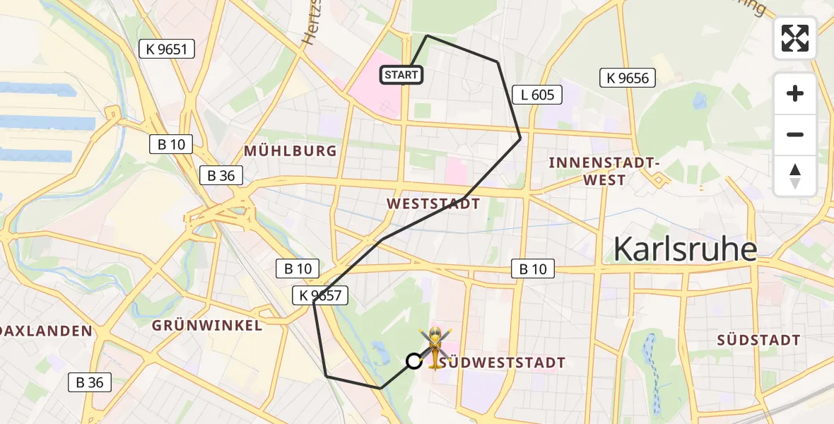 Flugroute Rettungshubschrauber Karlsruhe - Sankt Vincentius Hospital Heliport, 02 März 2026, 16:20