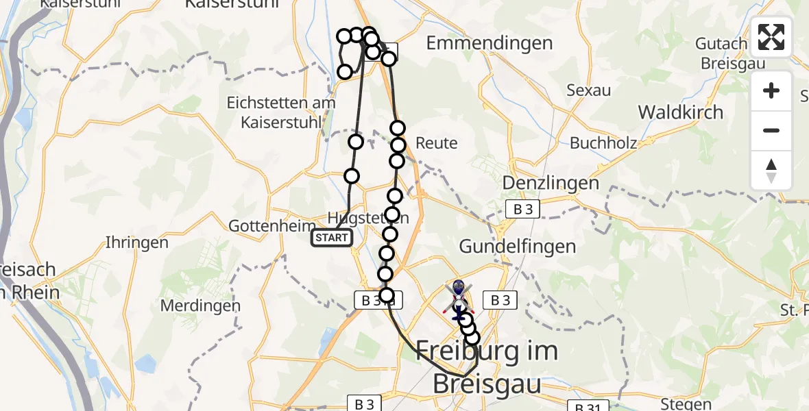 Flugroute Polizeihubschrauber Buchheim - Freiburg im Breisgau Airfield, 02 März 2026, 16:24