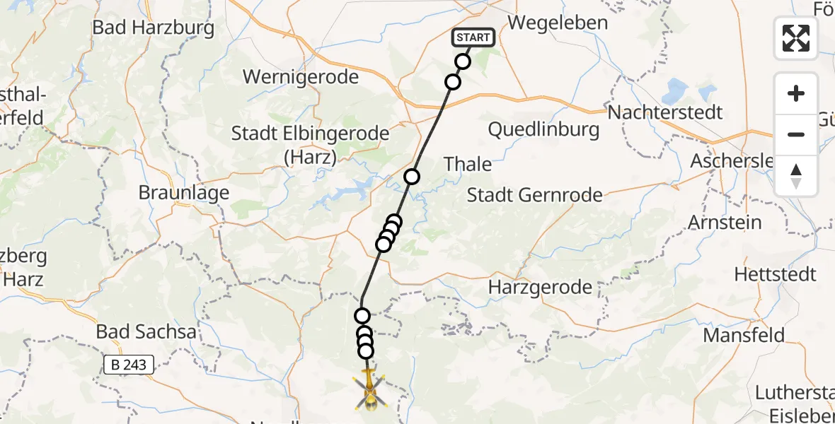 Flugroute Rettungshubschrauber Halberstadt - Herrmannsacker, 02 März 2026, 16:37