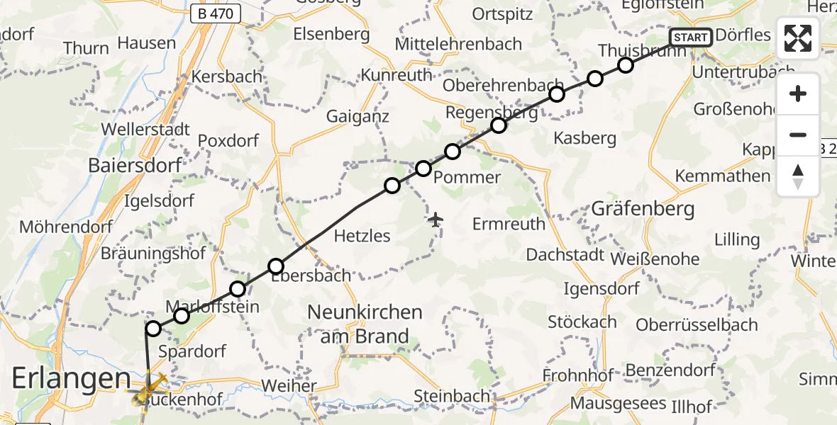 Flugroute Rettungshubschrauber Hammerbühl - Erlangen, 02 März 2026, 16:42
