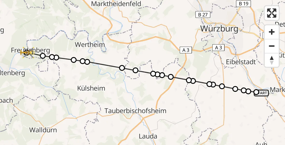 Flugroute Rettungshubschrauber Ochsenfurt - Kirschfurt, 02 März 2026, 16:46