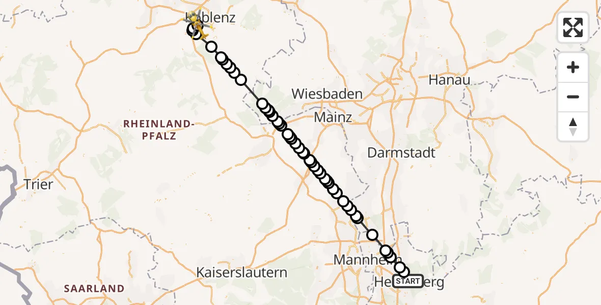 Routekaart van de vlucht: Ambulanzhubschrauber nach Koblenz-Winningen Airfield