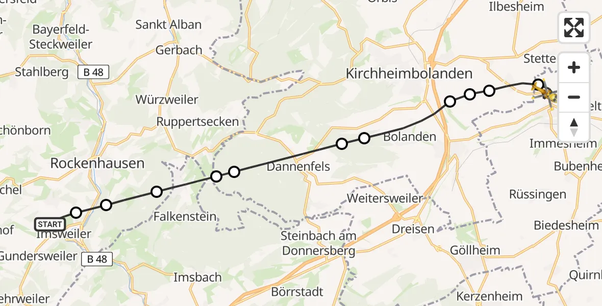 Flugroute Rettungshubschrauber Imsweiler UL - Albisheim (Pfrimm), 02 März 2026, 16:59