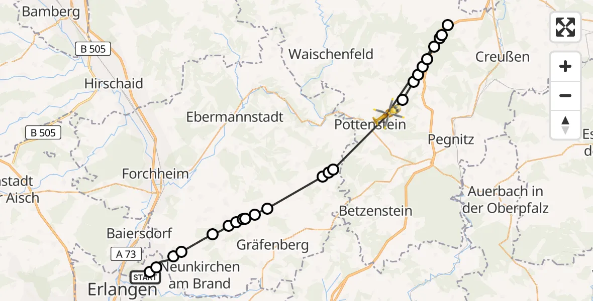 Flugroute Rettungshubschrauber Erlangen - Prüllsbirkig, 02 März 2026, 17:02