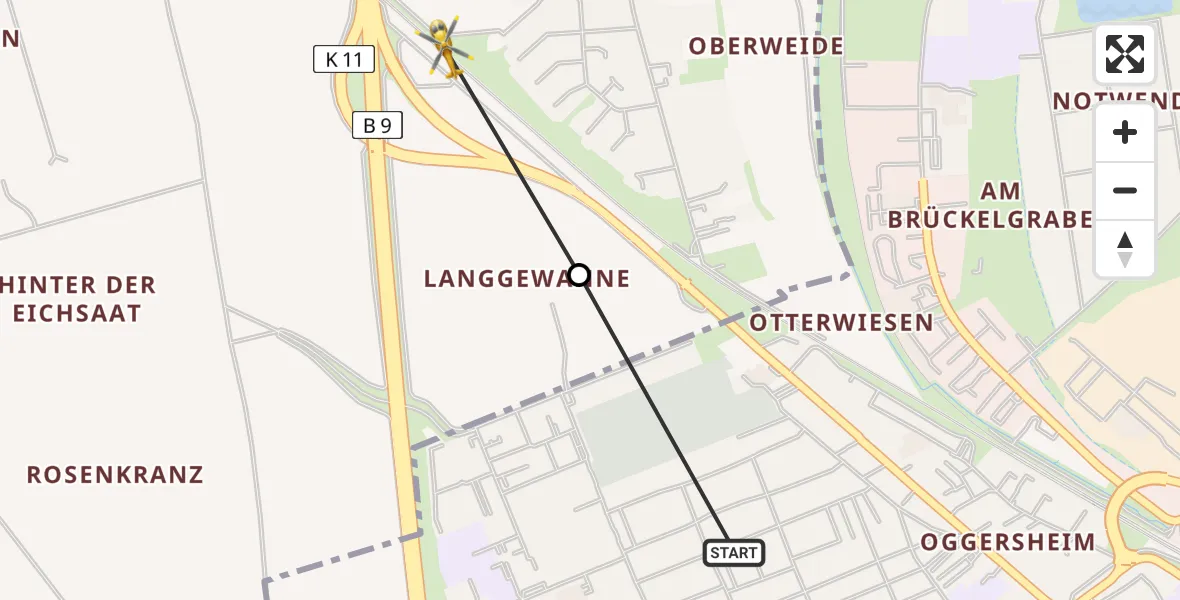 Flugroute Rettungshubschrauber Ludwigshafen am Rhein - Frankenthal (Pfalz), 02 März 2026, 17:02