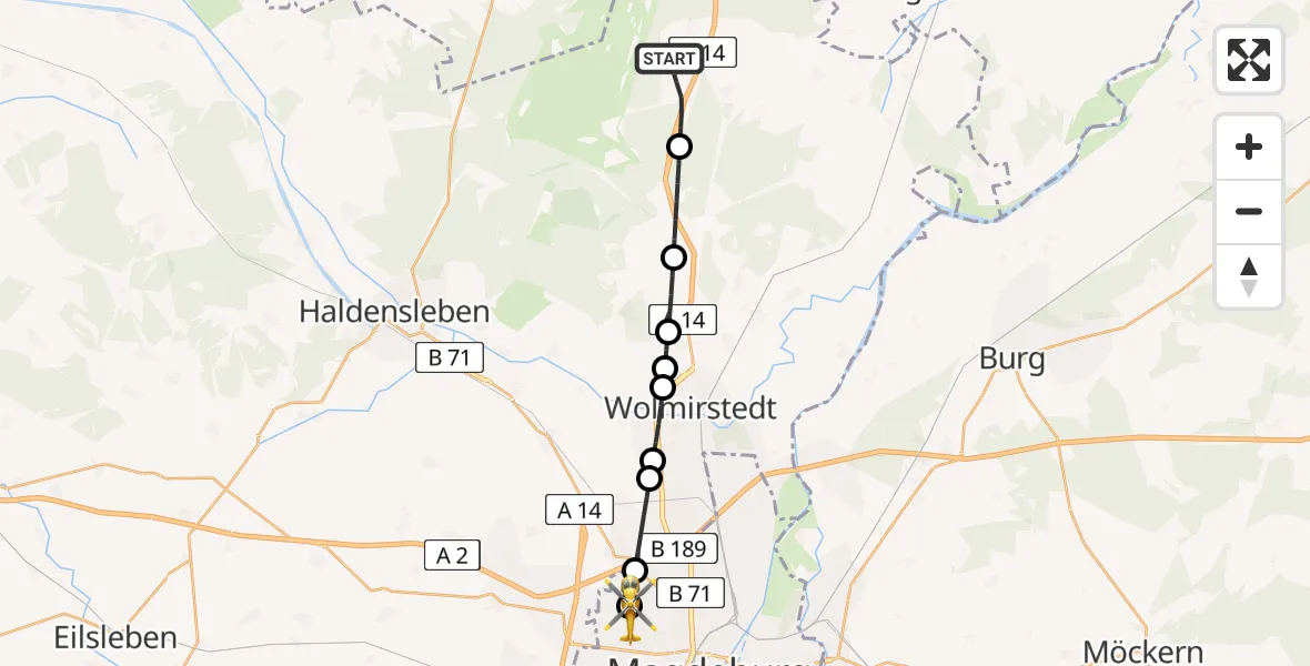 Flugroute Rettungshubschrauber Burgstall - Magdeburg Hospital Heliport, 02 März 2026, 17:05