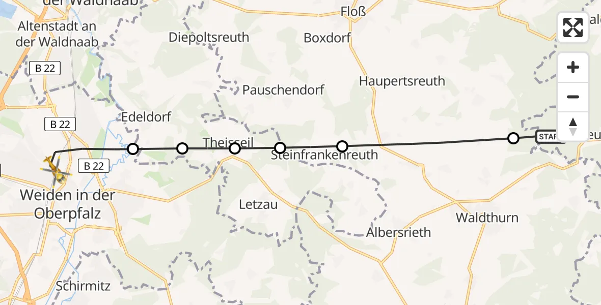 Flugroute Rettungshubschrauber Georgenberg - Weiden in der Oberpfalz, 02 März 2026, 17:13