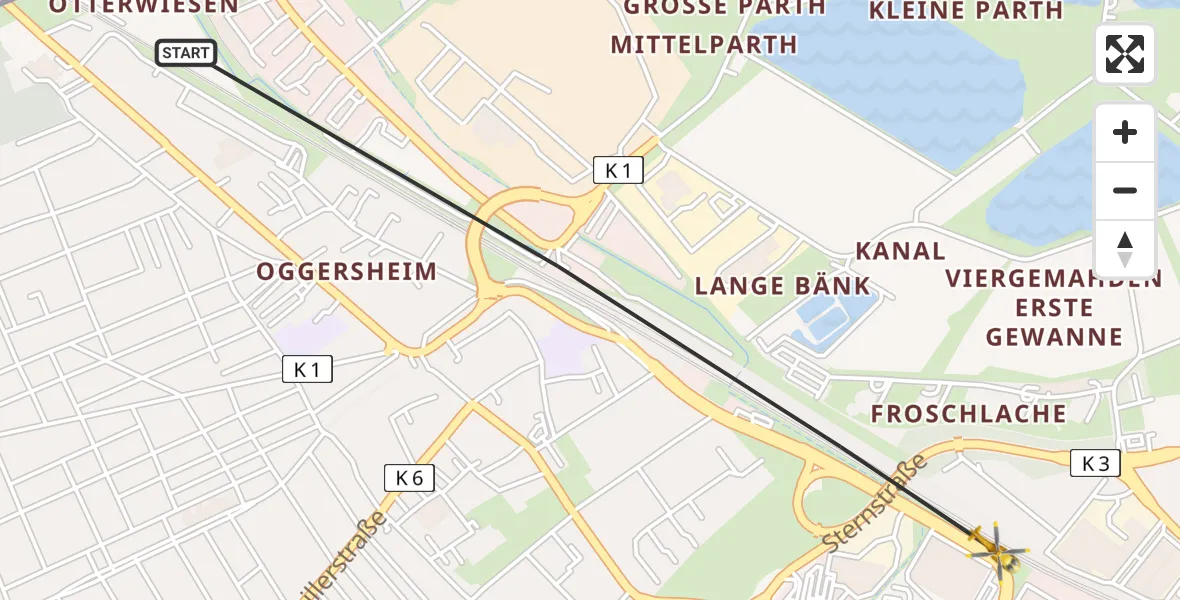 Flugroute Rettungshubschrauber Ludwigshafen am Rhein - Ludwigshafen Accident Hospital Heliport, 02 März 2026, 17:23