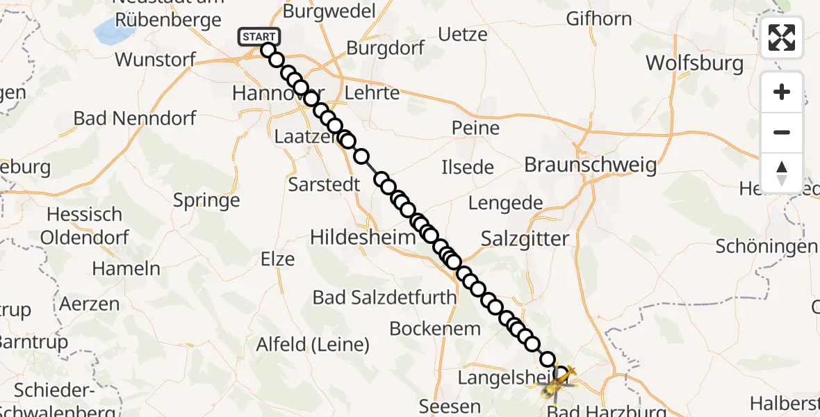 Flugroute Ambulanzhubschrauber Hannover Airport - Goslar, 02 März 2026, 17:43