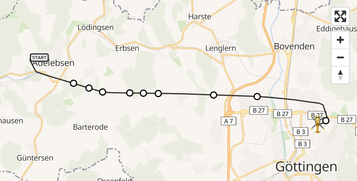 Flugroute Rettungshubschrauber Adelebsen - Göttingen University Clinic Heliport, 02 März 2026, 17:48