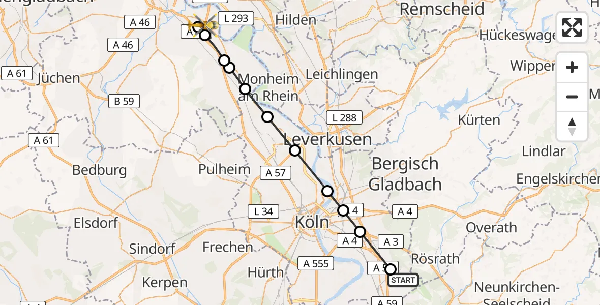 Flugroute Ambulanzhubschrauber Cologne Bonn Airport - Grimlinghausen, 02 März 2026, 17:53