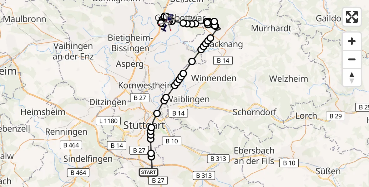 Flugroute Polizeihubschrauber Stuttgart Airport - Höpfigheim, 02 März 2026, 17:58