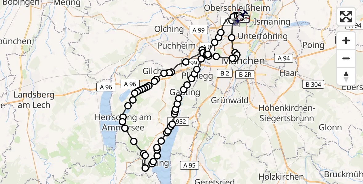 Flugroute Polizeihubschrauber Oberschleißheim - Oberschleißheim, 02 März 2026, 18:46