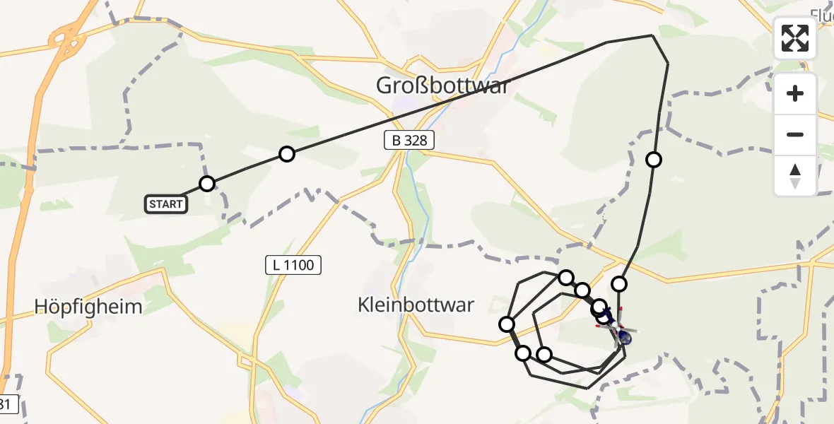 Flugroute Polizeihubschrauber Höpfigheim - Steinheim an der Murr, 02 März 2026, 18:49