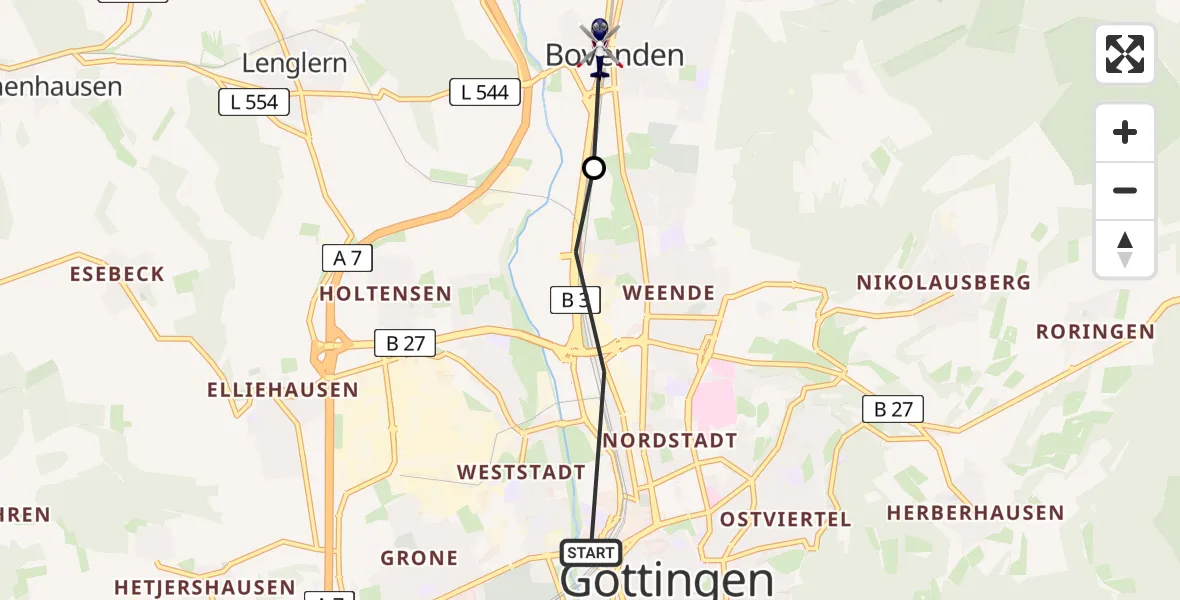 Flugroute Polizeihubschrauber Göttingen - Bovenden, 02 März 2026, 19:01