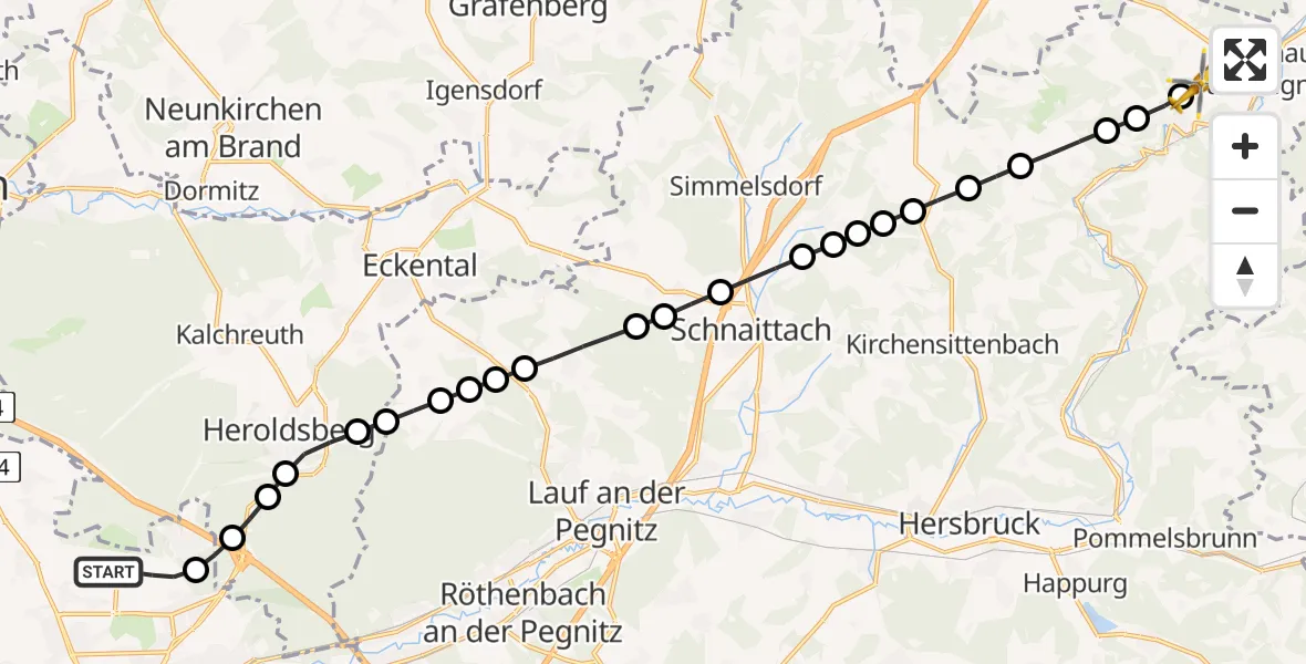 Flugroute Ambulanzhubschrauber Nuremberg Airport - Pfaffenhofen, 02 März 2026, 19:46