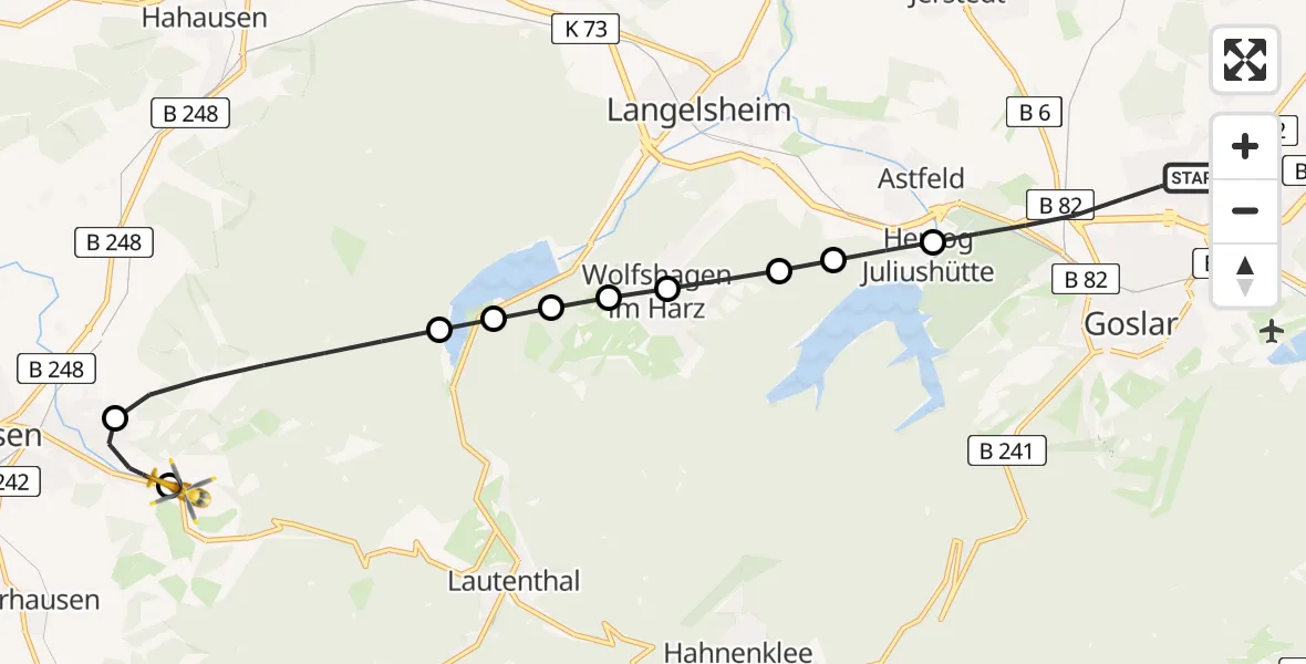 Flugroute Ambulanzhubschrauber Goslar - Seesen, 02 März 2026, 20:04
