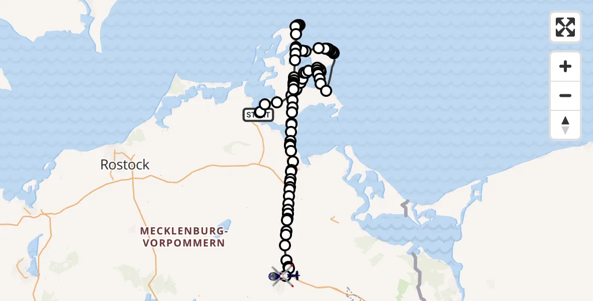 Flugroute Polizeihubschrauber Stralsund - Neubrandenburg Trollenhagen Airport, 03 März 2026, 05:45