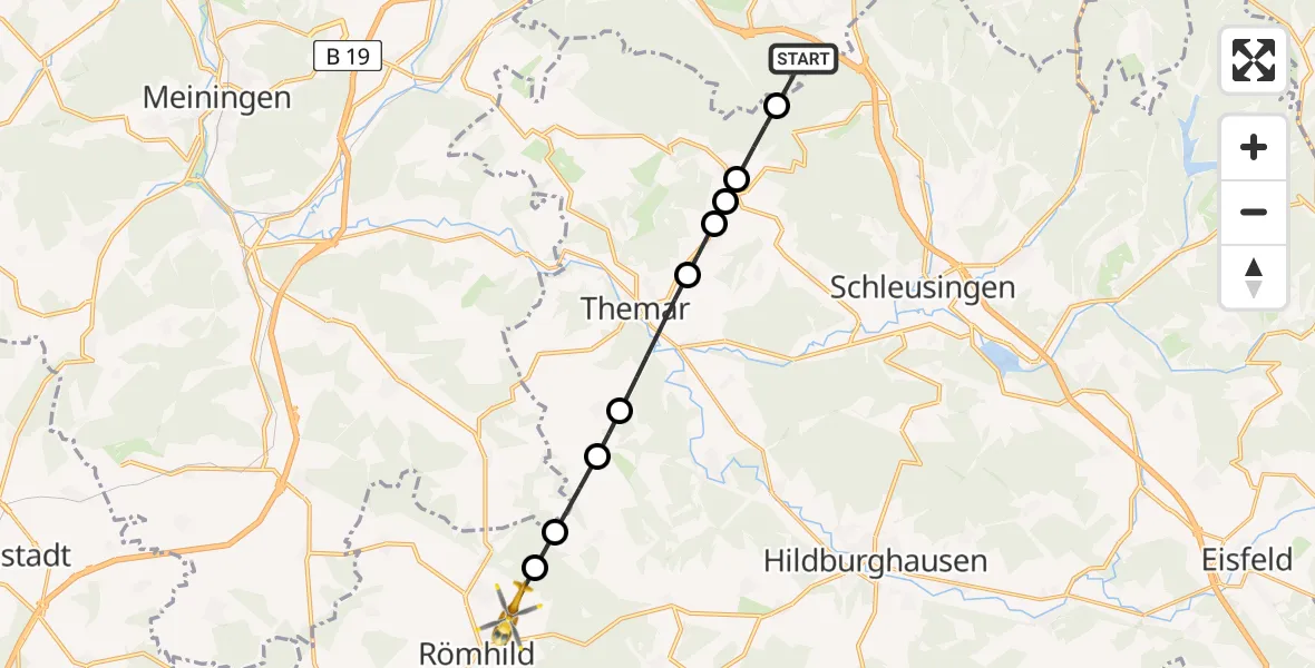 Flugroute Rettungshubschrauber Suhl - Römhild, 03 März 2026, 06:00
