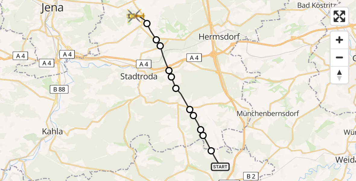 Flugroute Rettungshubschrauber Schönborn - Zinna, 03 März 2026, 07:24