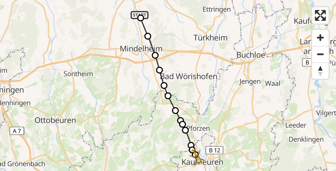Flugroute Rettungshubschrauber Hausen - Ostallgäu-Kaufbeuren Hospital Heliport, 03 März 2026, 07:57