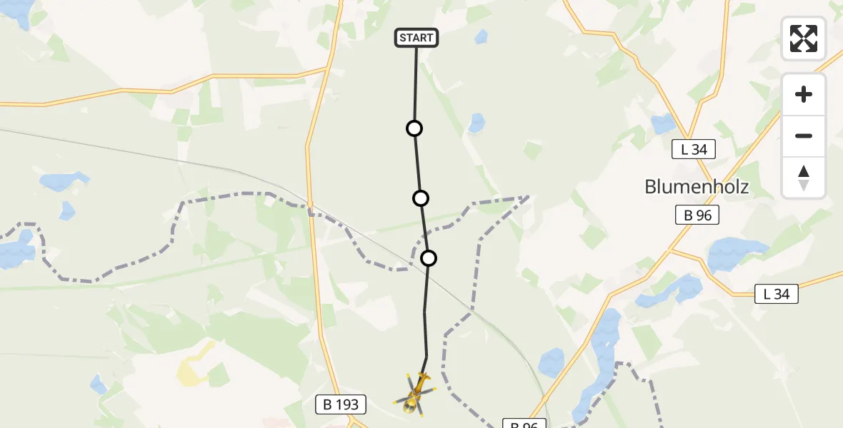 Flugroute Rettungshubschrauber Hohenzieritz - Neustrelitz, 03 März 2026, 08:14