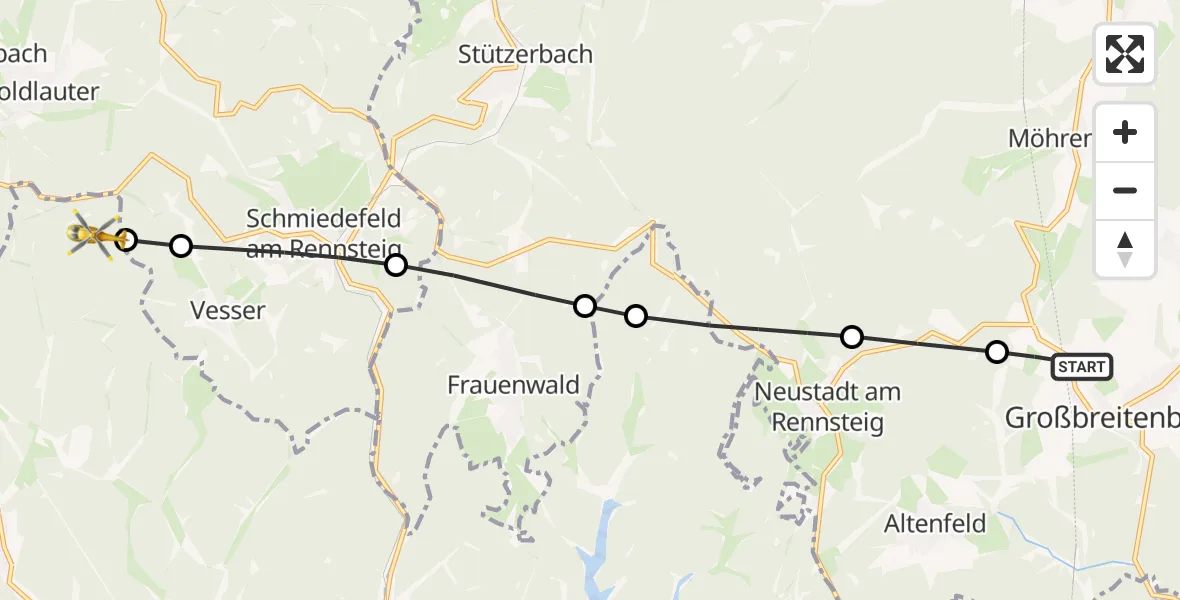 Flugroute Rettungshubschrauber Großbreitenbach - St. Kilian, 03 März 2026, 08:17