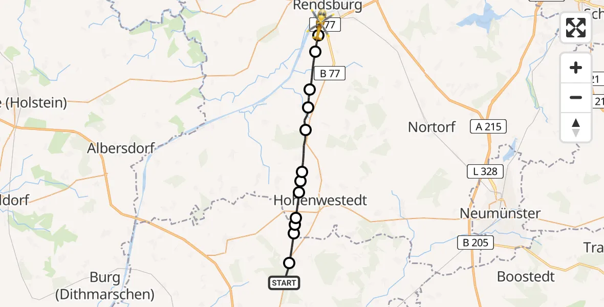 Routekaart van de vlucht: Rettungshubschrauber nach Westerrönfeld, Heischwinkel