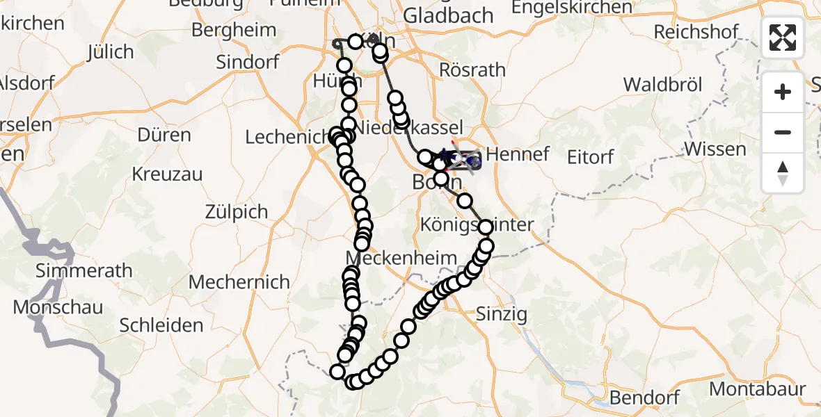 Flugroute Polizeihubschrauber Sankt Augustin - Sankt Augustin, 03 März 2026, 08:37