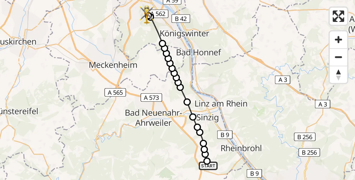 Flugroute Rettungshubschrauber Burgbrohl - Bonn University Hospital Heliport, 03 März 2026, 08:37