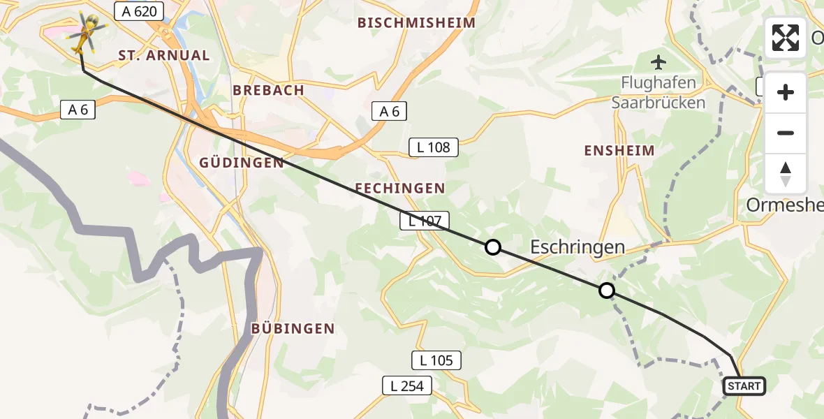 Routekaart van de vlucht: Rettungshubschrauber nach Saarbrücken, Winterberg