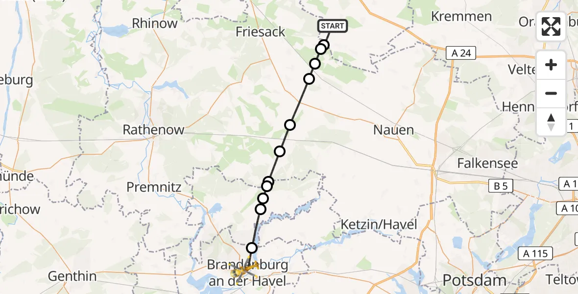 Flugroute Rettungshubschrauber Fehrbellin - Brandenburg an der Havel, 03 März 2026, 08:42