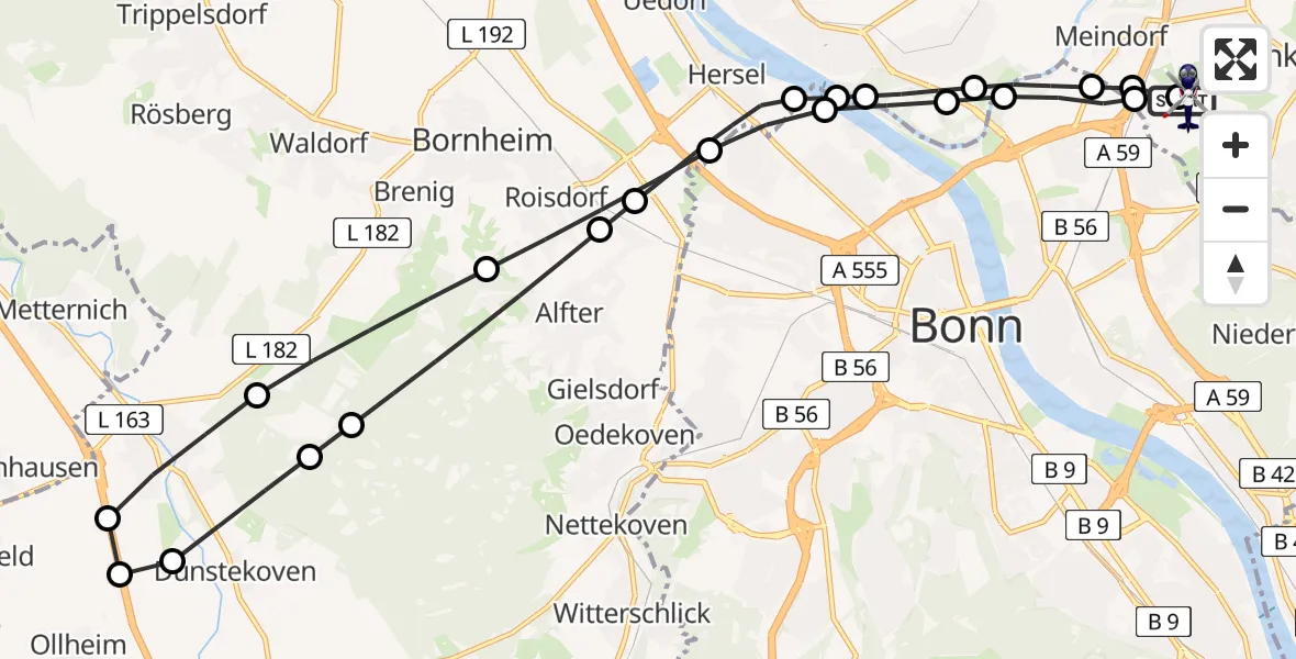 Flugroute Polizeihubschrauber Sankt Augustin - Sankt Augustin, 03 März 2026, 08:49