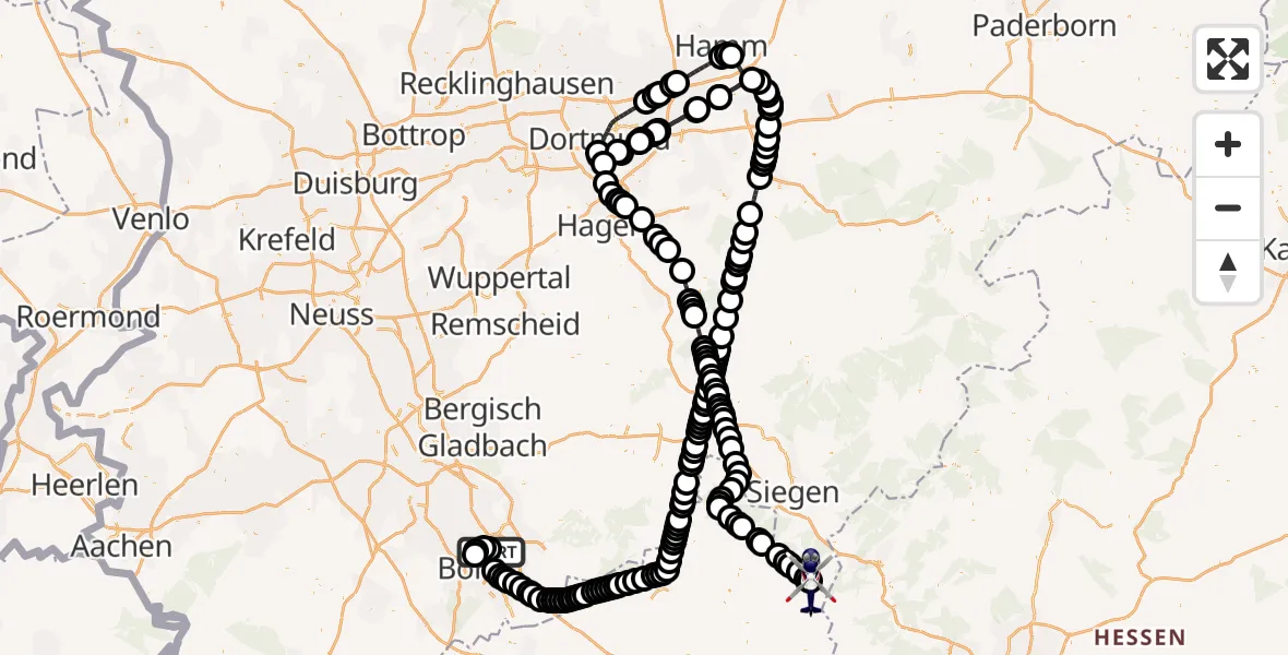 Flugroute Polizeihubschrauber Sankt Augustin - Siegerland Airport, 03 März 2026, 08:52