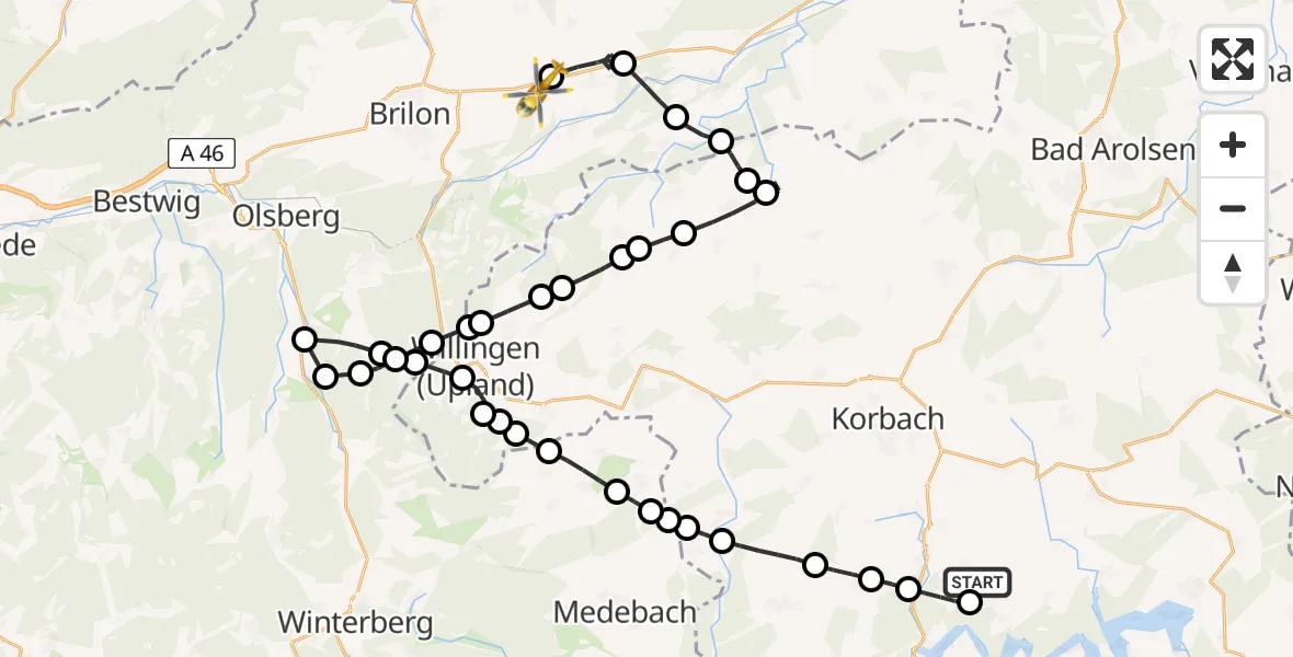 Flugroute Rettungshubschrauber Vöhl - Thülen, 03 März 2026, 08:57