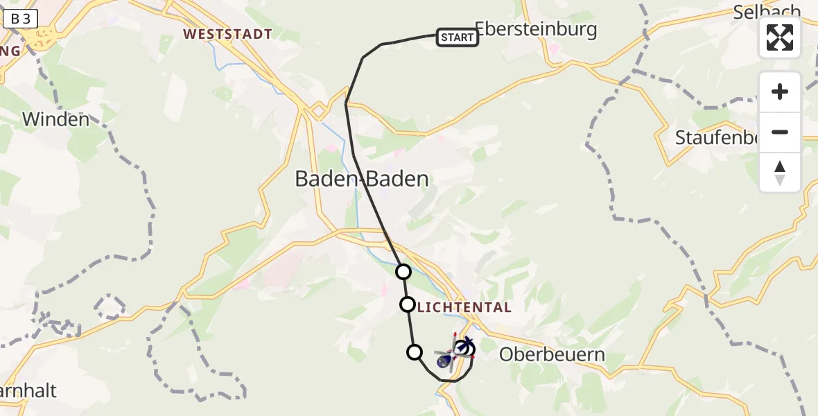 Flugroute Polizeihubschrauber Baden-Baden - Geroldsau, 03 März 2026, 09:01