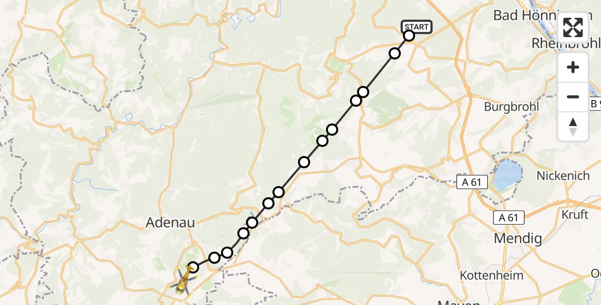 Flugroute Ambulanzhubschrauber Sinzig - Nürburg, 03 März 2026, 09:02