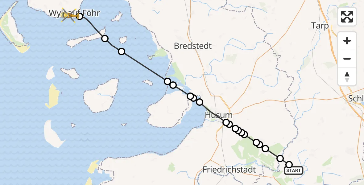 Flugroute Rettungshubschrauber Bergenhusen - Wyk auf Föhr, 03 März 2026, 09:11