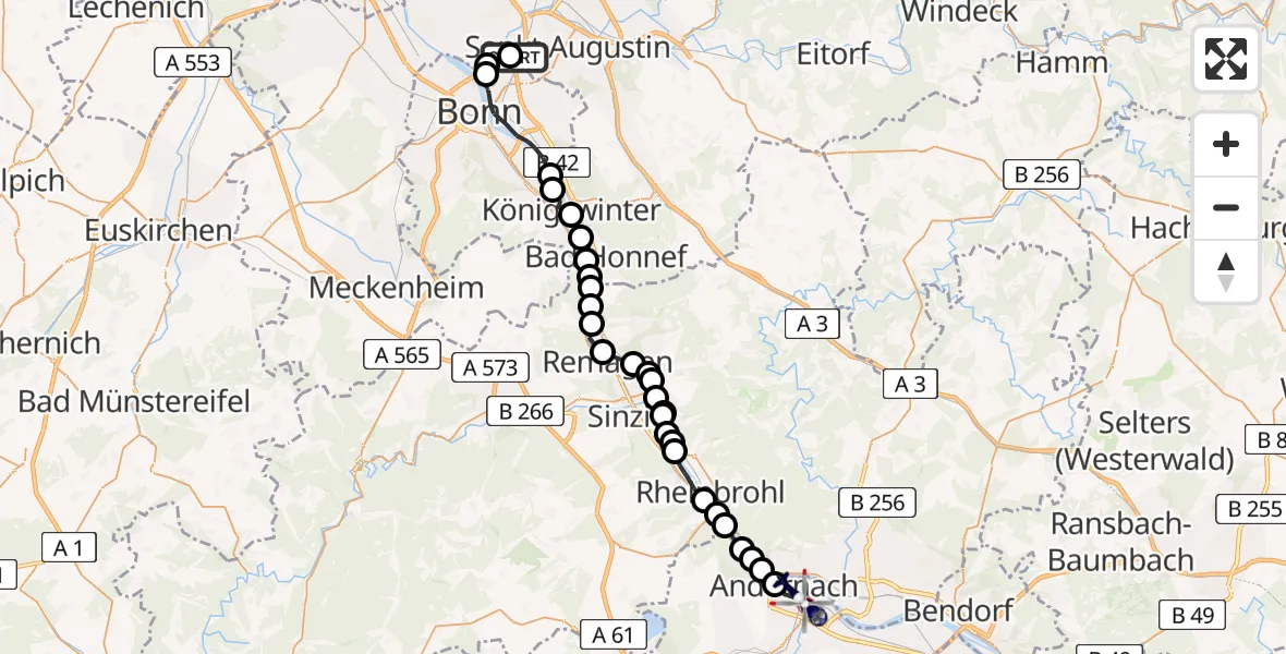 Flugroute Polizeihubschrauber Meindorf - Andernach, 03 März 2026, 09:35
