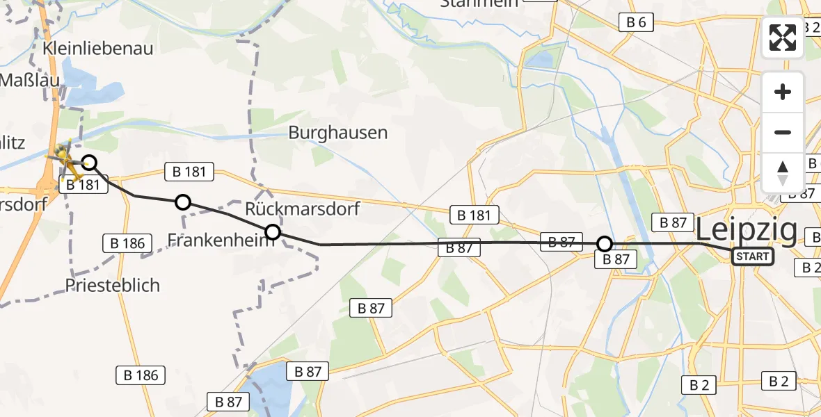 Flugroute Rettungshubschrauber Mitte - ADAC Air Rescue Station Leipzig/Schkeuditz-Dölzig Heliport (Christoph 61), 03 März 2026, 09:46