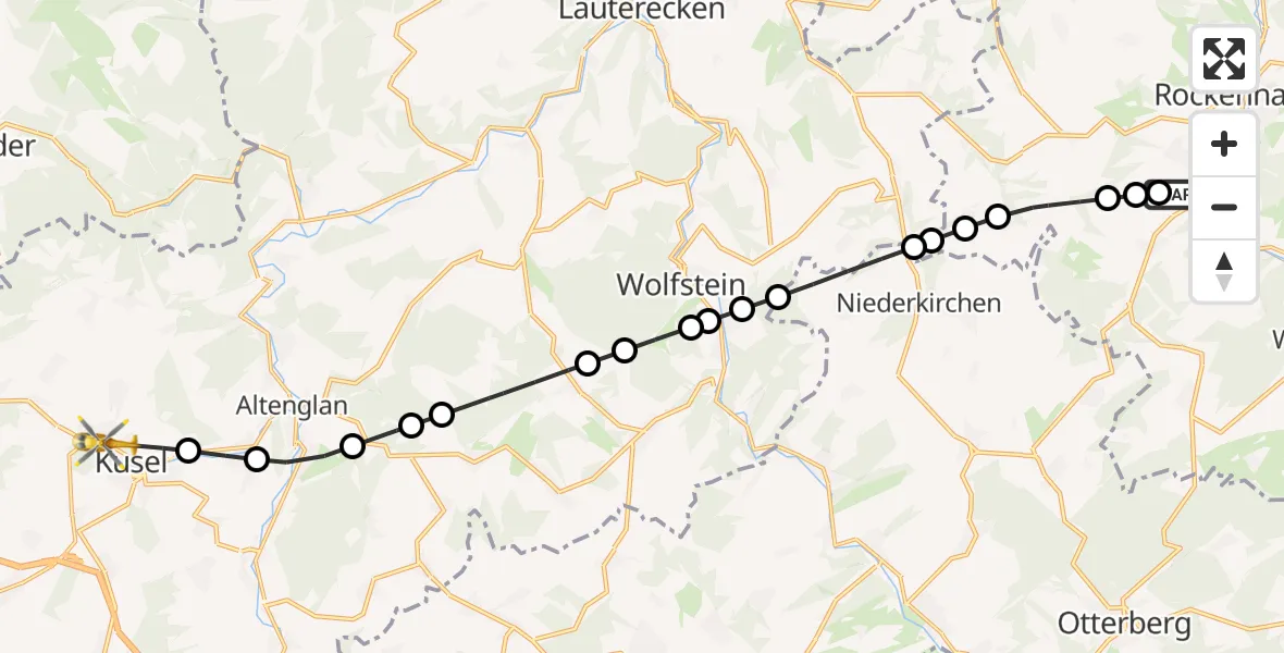 Flugroute Rettungshubschrauber Imsweiler UL - Kusel, 03 März 2026, 09:46