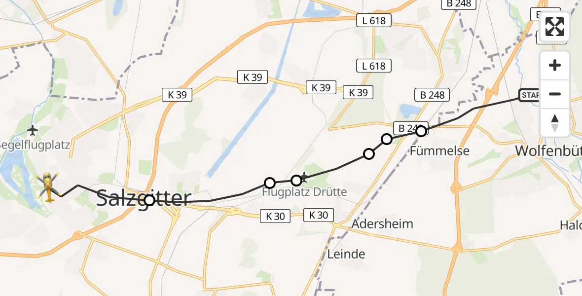 Flugroute Rettungshubschrauber Wolfenbüttel - Ortschaft Nord, 03 März 2026, 09:46