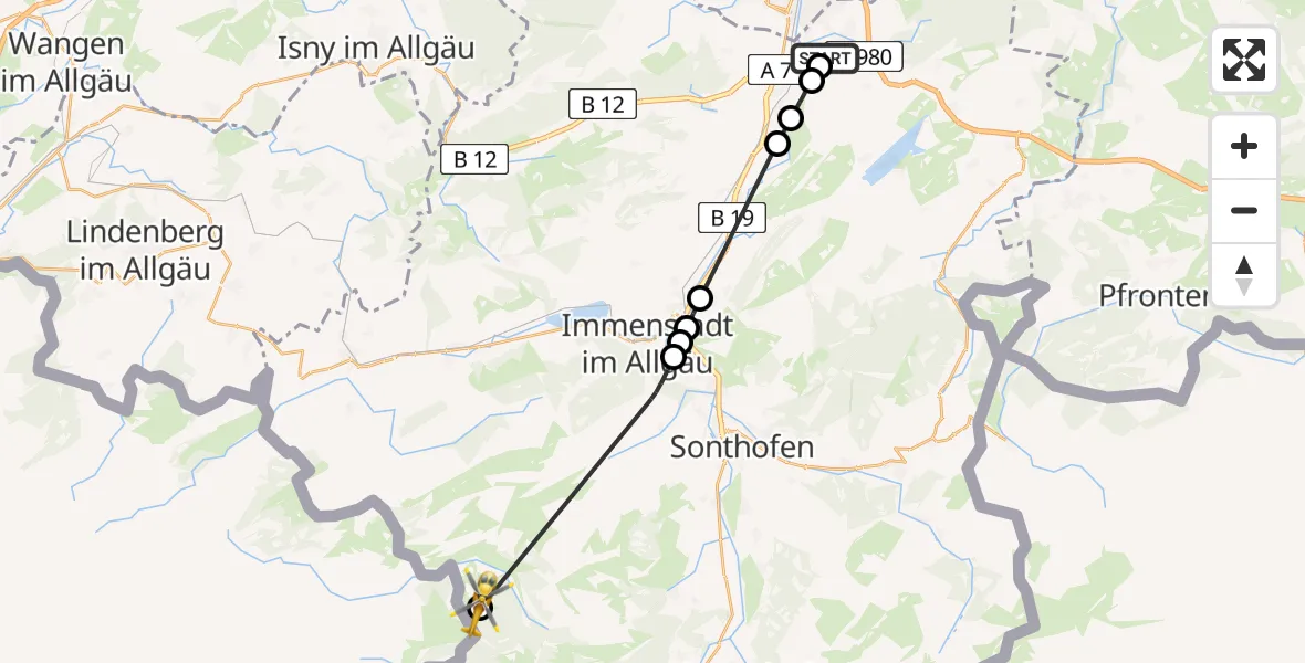 Flugroute Rettungshubschrauber Kempten-Durach Airfield - Balderschwang, 03 März 2026, 09:50