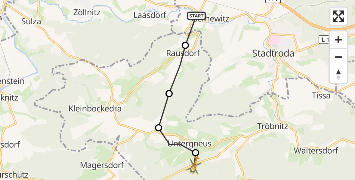 Flugroute Rettungshubschrauber Gernewitz - Untergneus, 03 März 2026, 09:50