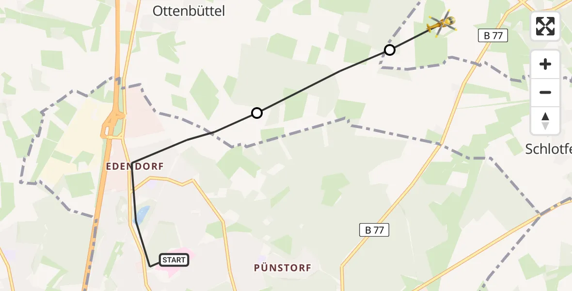 Routekaart van de vlucht: Rettungshubschrauber nach Schlotfeld, No de Halloh