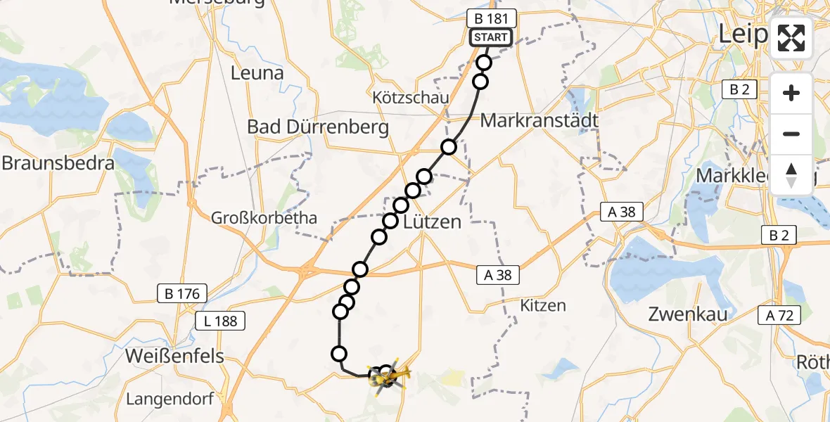 Flugroute Rettungshubschrauber Günthersdorf - Göthewitz, 03 März 2026, 10:00
