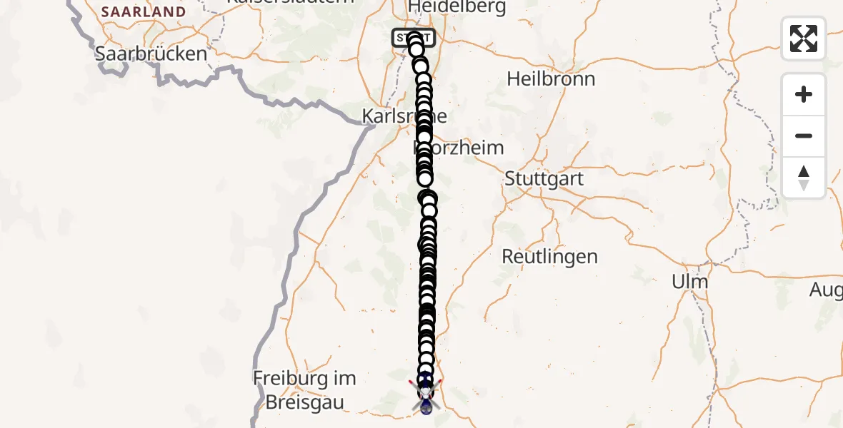 Flugroute Polizeihubschrauber Speyer - Donaueschingen-Villingen Airfield, 03 März 2026, 10:03